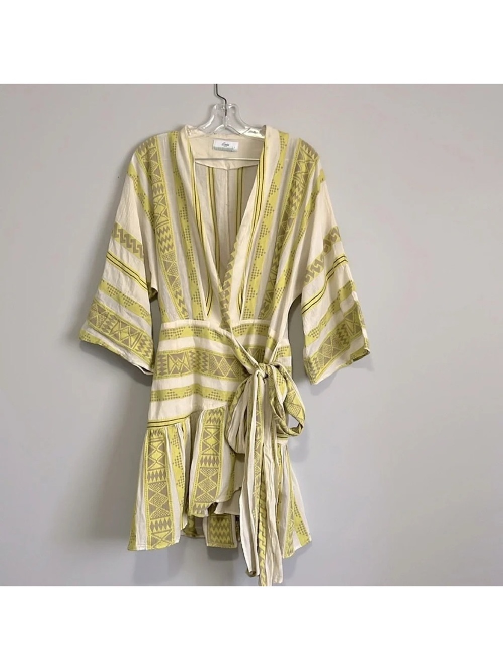 Devotion Twins Ella Wrap Mini Dress Lime Green White Geometric Small